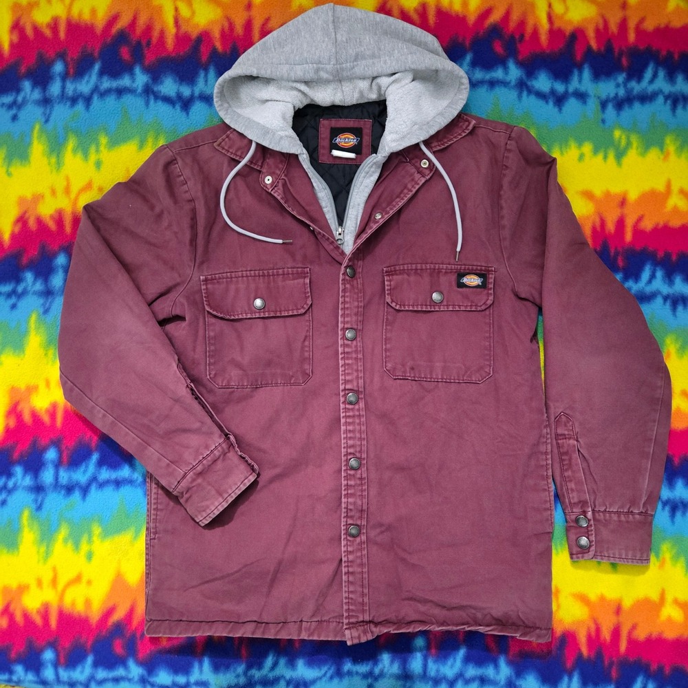 Dickies Mens Duck Canvas Jacket Maroon Quilted Lined Canvas Work Coat Medium